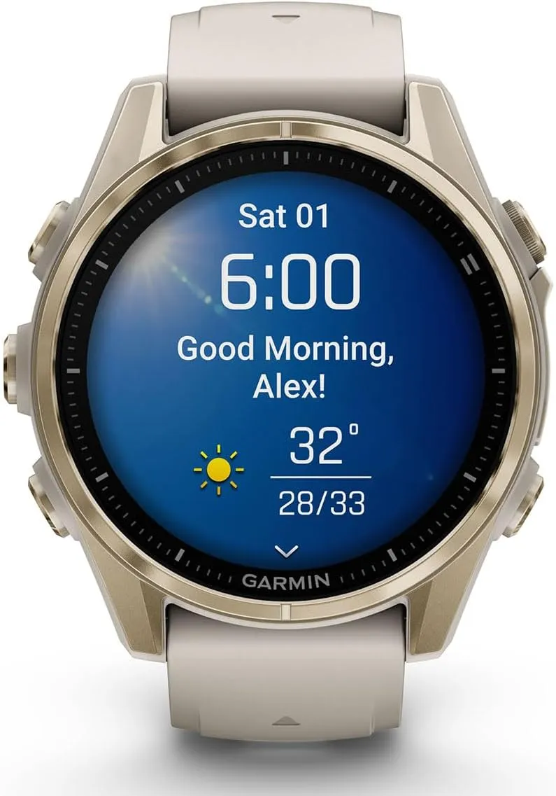 PlayBetter Garmin Fenix 8 AMOLED Sapphire (43mm, Soft Gold/Dark Sandstone) Multisport GPS Smartwatch Gift Box Bundle - 1.3" Touchscreen, Built-in LED Flashlight Charger, Screens, Adapter, Case