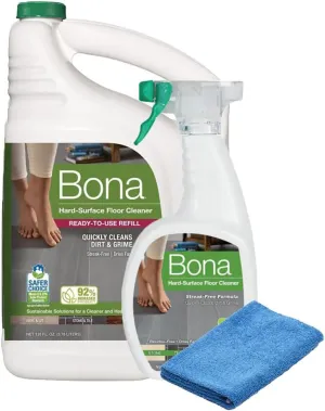 Plexon Microfiber Cleaning Cloth with Stone Tile and Laminate Floor Spray Cleaner 36 Fl Oz and 128 Fl Oz. for Bona Cleaner Spray Refill