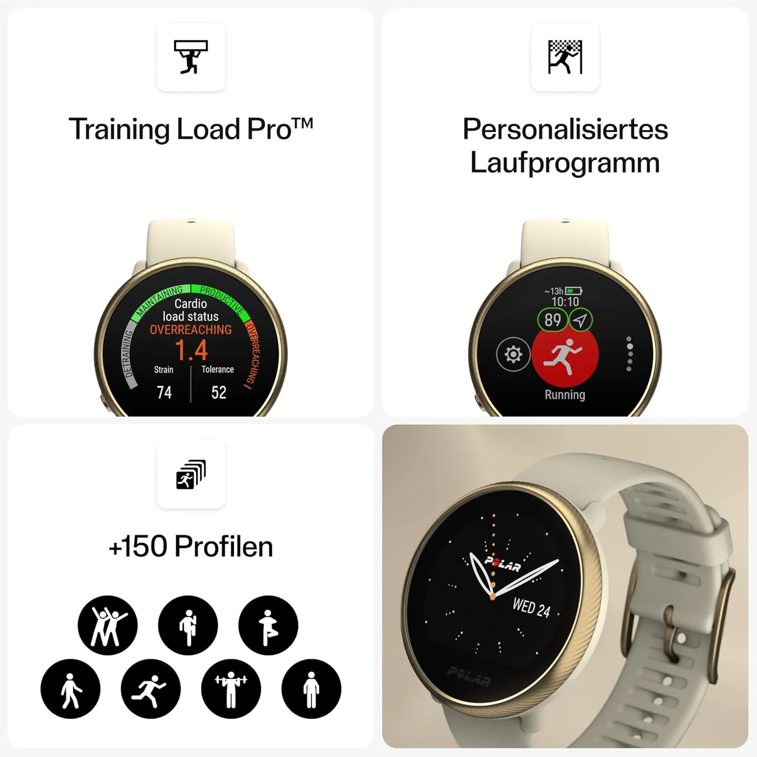 POLAR Ignite 2 Series Water Resistant Smartwatch with GPS, Heart Rate Monitoring, Sleep Analysis and Personalized Fitness Tracking, S-L, for Men or Women, Champagne/Gold