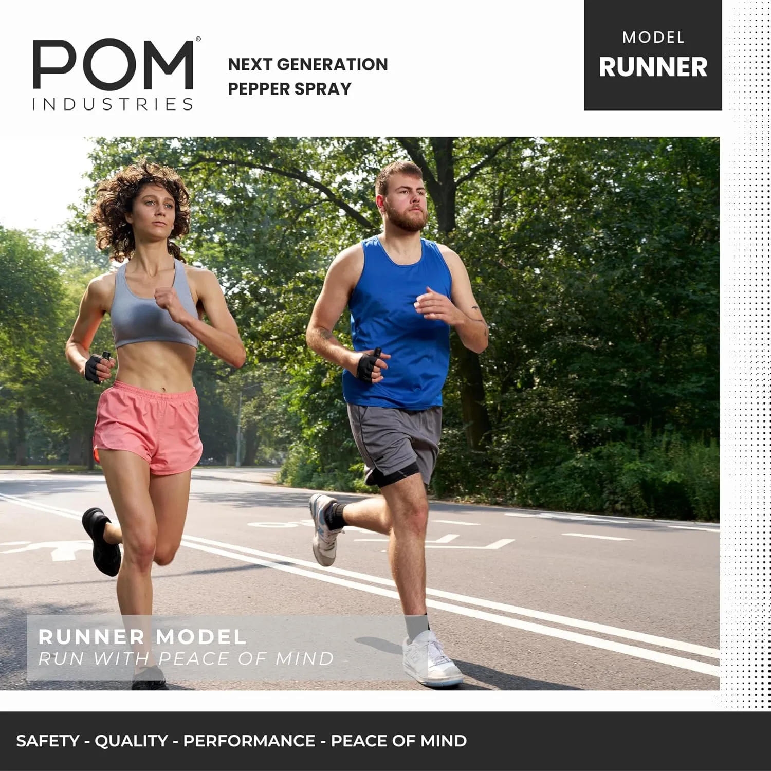 POM Pepper Spray Runner Model - Max Strength OC Spray - Athletic Stretch-Fit Glove, Breathable & Ambidextrous Design, Essential Runners Safety Gear, Flip Top, 35  Bursts, 10-12 ft Range