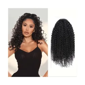 Ponytail Extension Kinky Curly Ponytail Extension Drawstring Human Hair Ponytails Clip In Brazilian Remy Hair Ponytails Afro Curly Hair Pieces, Natural Black Ponytail Hairpieces(14 Inch)