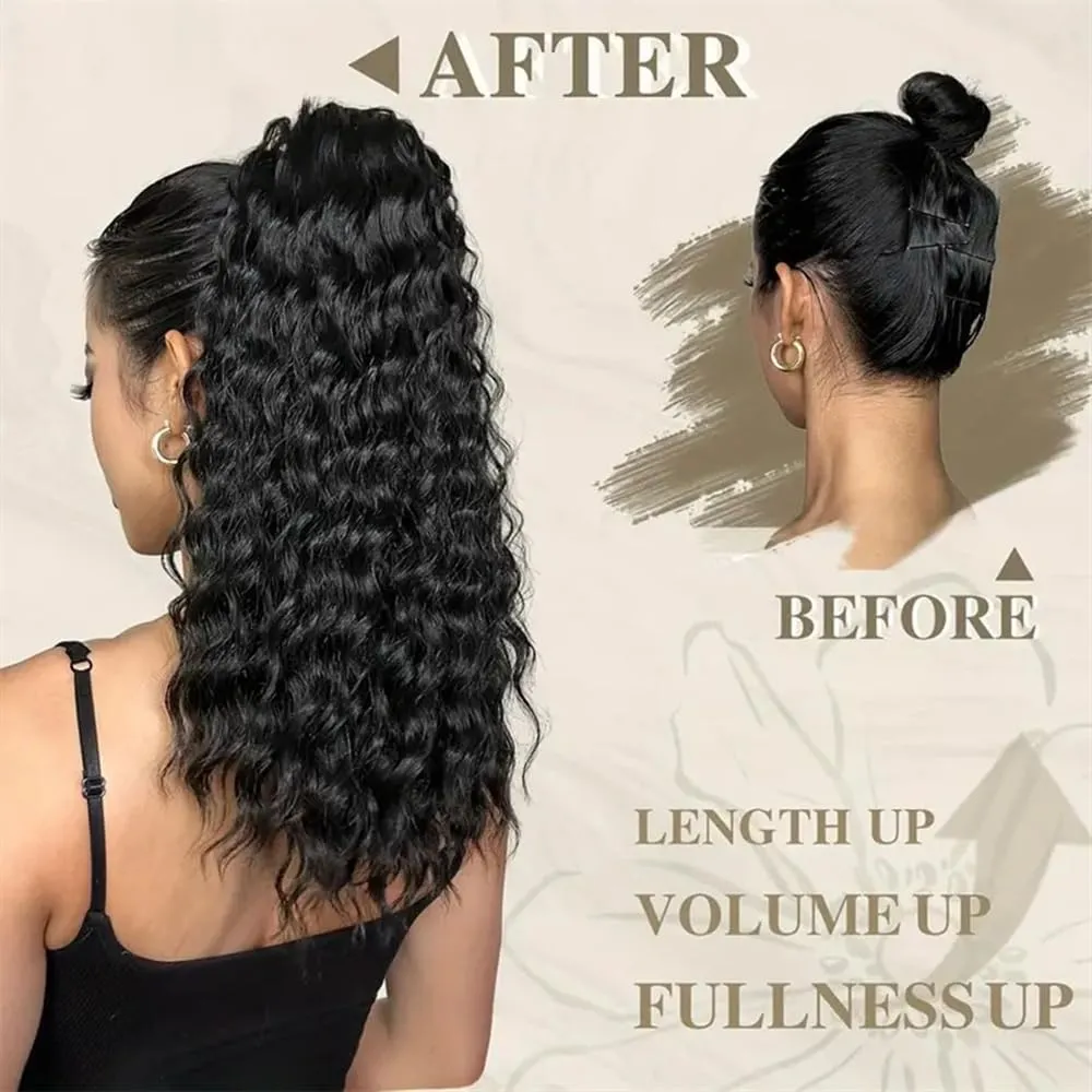 Ponytail Extension Kinky Curly Ponytail Extension Drawstring Human Hair Ponytails Clip In Brazilian Remy Hair Ponytails Afro Curly Hair Pieces, Natural Black Ponytail Hairpieces(14 Inch)