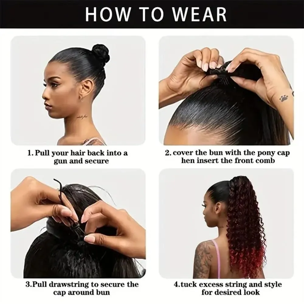 Ponytail Extension Kinky Curly Ponytail Extension Drawstring Human Hair Ponytails Clip In Brazilian Remy Hair Ponytails Afro Curly Hair Pieces, Natural Black Ponytail Hairpieces(14 Inch)