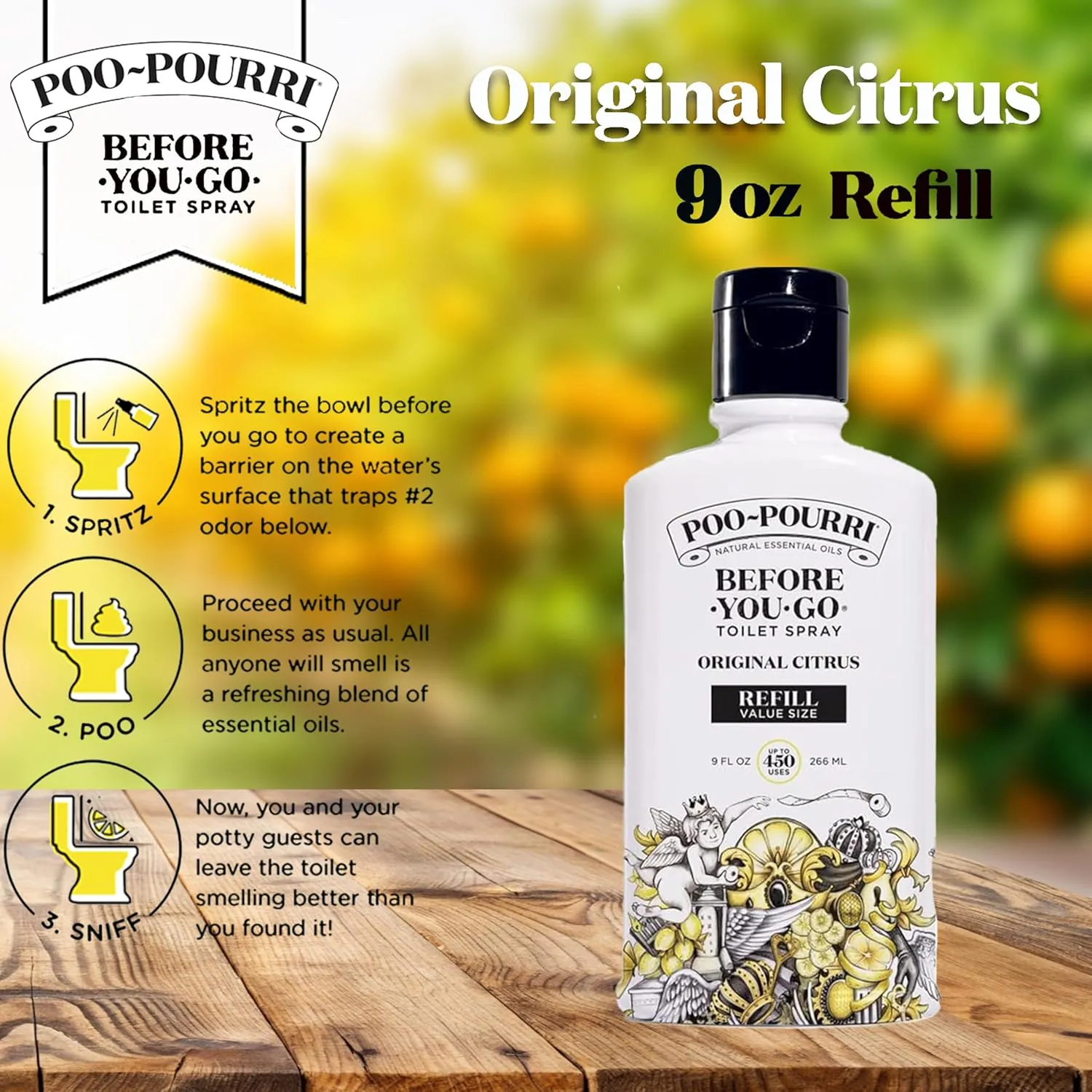 Poo-Pourri Before-You-go Toilet Spray Refill (Sprayer not Included), Original Citrus Scent, 9 Fl Oz