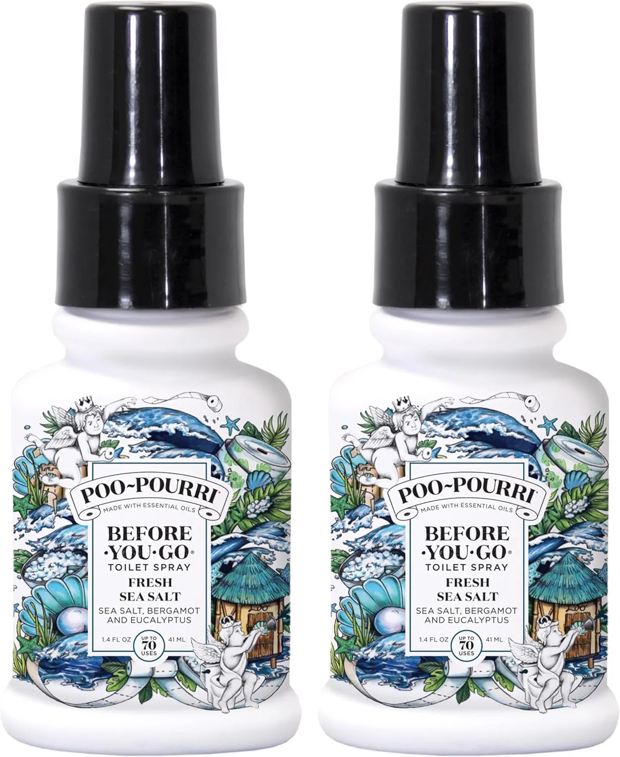 Poo-Pourri Toilet Spray, Fresh Sea Salt, 1.4 Fl Oz - Sea Salt, Bergamot and Eucalyptus 2 Pack