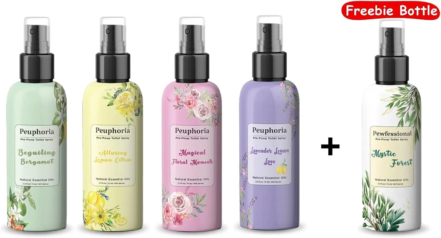 Poop spray for toilet Peuphoria pre poo toilet spray odor eliminator Bathroom Air Freshener 5 bottles 2.5 oz Travel Size
