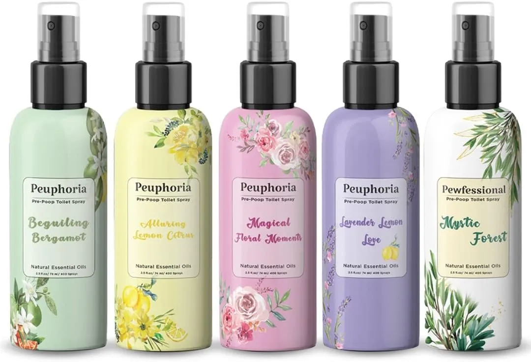 Poop spray for toilet Peuphoria pre poo toilet spray odor eliminator Bathroom Air Freshener 5 bottles 2.5 oz Travel Size