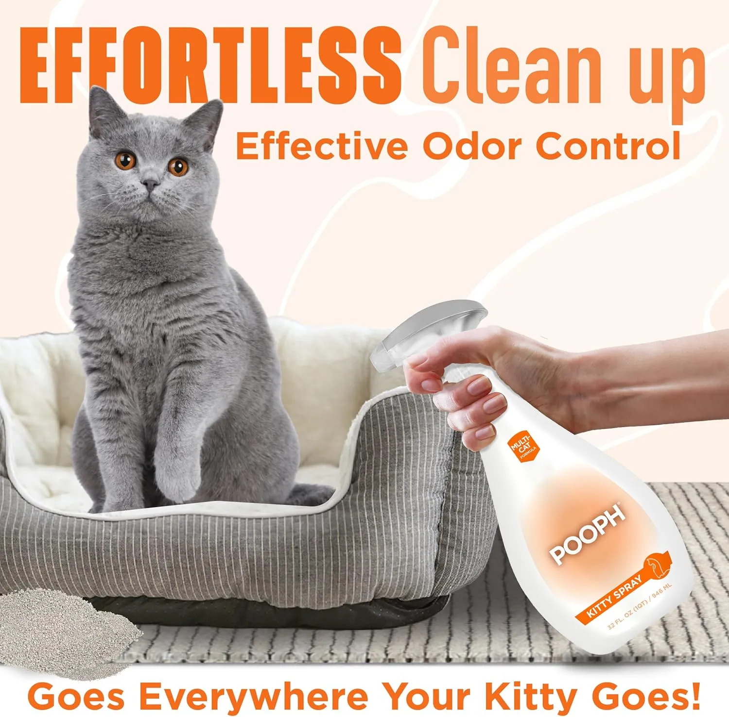 POOPH® Kitty Spray - Patented Technology Eliminates Organic Odor On-Contact Goes Anywhere Your Kitty Goes - Cat Trees, Furniture, Bedding & More Safe Fragrance-Free Non-Toxic Eco-Conscious