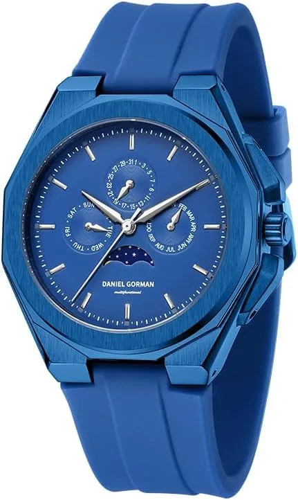 Premium Mens Dress Watch Japanese Movement No Numbers Dial Moon Phase Display 50m Waterproof Silicone Band Wristwatch