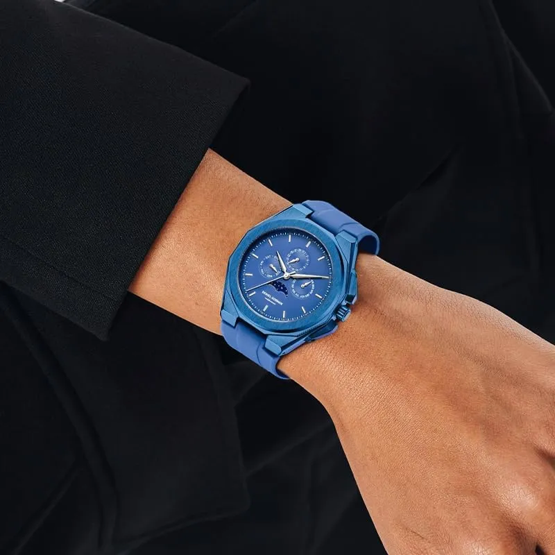 Premium Mens Dress Watch Japanese Movement No Numbers Dial Moon Phase Display 50m Waterproof Silicone Band Wristwatch
