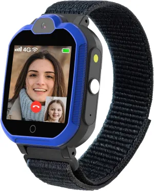 PTHTECHUS 4G Smart Watch for Kids with SIM Card, Kids Phone Smartwatch GPS Tracker, Call, Voice & Video Chat, Alarm, Pedometer, Camera, SOS, Touch Screen WiFi Music Wrist Watch for 4-12 Boys Girls