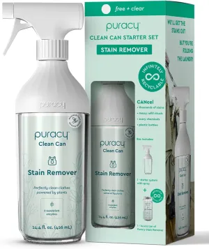 Puracy Clean Can Laundry Stain Remover - Fabric Stain Remover for Clothes Laundry - Stain Treater - Active Enzyme Laundry Stain Remover Spray - Spot Remover for Clothes (Starter Set, Free & Clear)