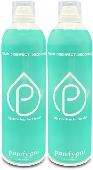 Purefypro Disinfectant Airesol Spray (14oz, 2 Pack) Eliminate 99.9999% Norovirus, HIV, Hepatitis, Flu, Monkeypox Viruses, MRSA, VRE, E Coli, Fungi. No Residue. No Rinse. Suitable for All Surfaces.