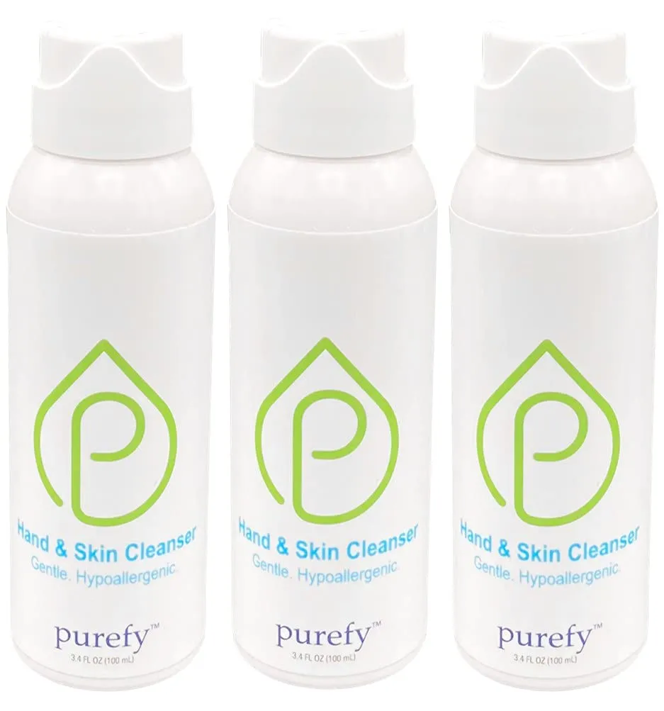 Purefypro Hand and Skin Cleanser (100ml, 3pk) Deep Cleansing Airesol Spray. Hypochlorous Technology. Promotes Natural Defense. Non-irritating. No Residue.