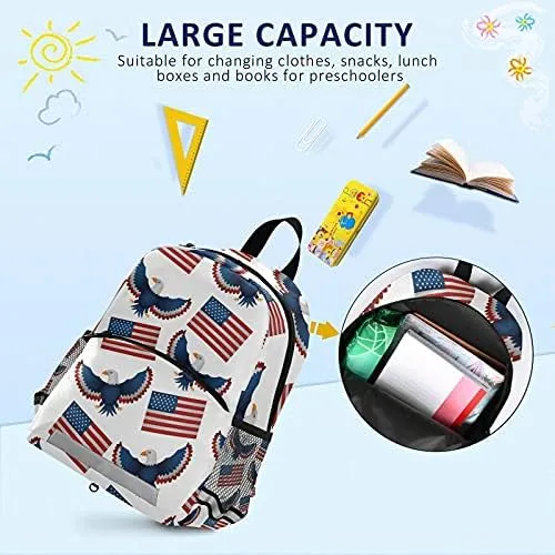 QUGRL American Flags Day Toddler Backpack Kids USA Eagles Kindergarten Schoolbag Preschool Nursery Travel Bag with Safety Leash Harness for Baby Boys Girls 3-8 Years