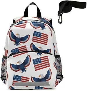 QUGRL American Flags Day Toddler Backpack Kids USA Eagles Kindergarten Schoolbag Preschool Nursery Travel Bag with Safety Leash Harness for Baby Boys Girls 3-8 Years