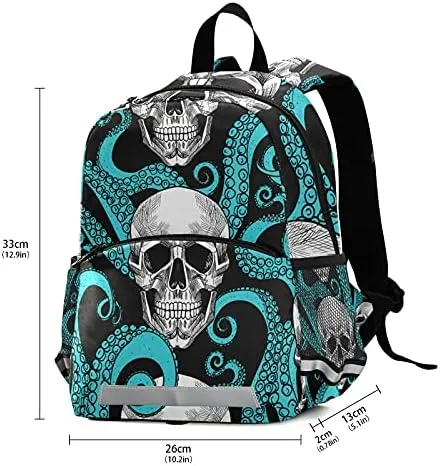 QUGRL Blue Octopus Skulls Toddler Backpack Kids Summer Head Bone Kindergarten Schoolbag Preschool Nursery Travel Bag with Safety Leash Harness for Baby Boys Girls 3-8 Years