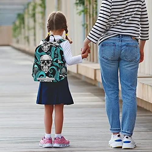 QUGRL Blue Octopus Skulls Toddler Backpack Kids Summer Head Bone Kindergarten Schoolbag Preschool Nursery Travel Bag with Safety Leash Harness for Baby Boys Girls 3-8 Years