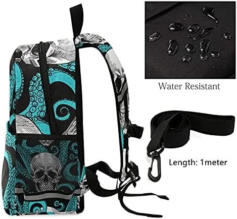 QUGRL Blue Octopus Skulls Toddler Backpack Kids Summer Head Bone Kindergarten Schoolbag Preschool Nursery Travel Bag with Safety Leash Harness for Baby Boys Girls 3-8 Years