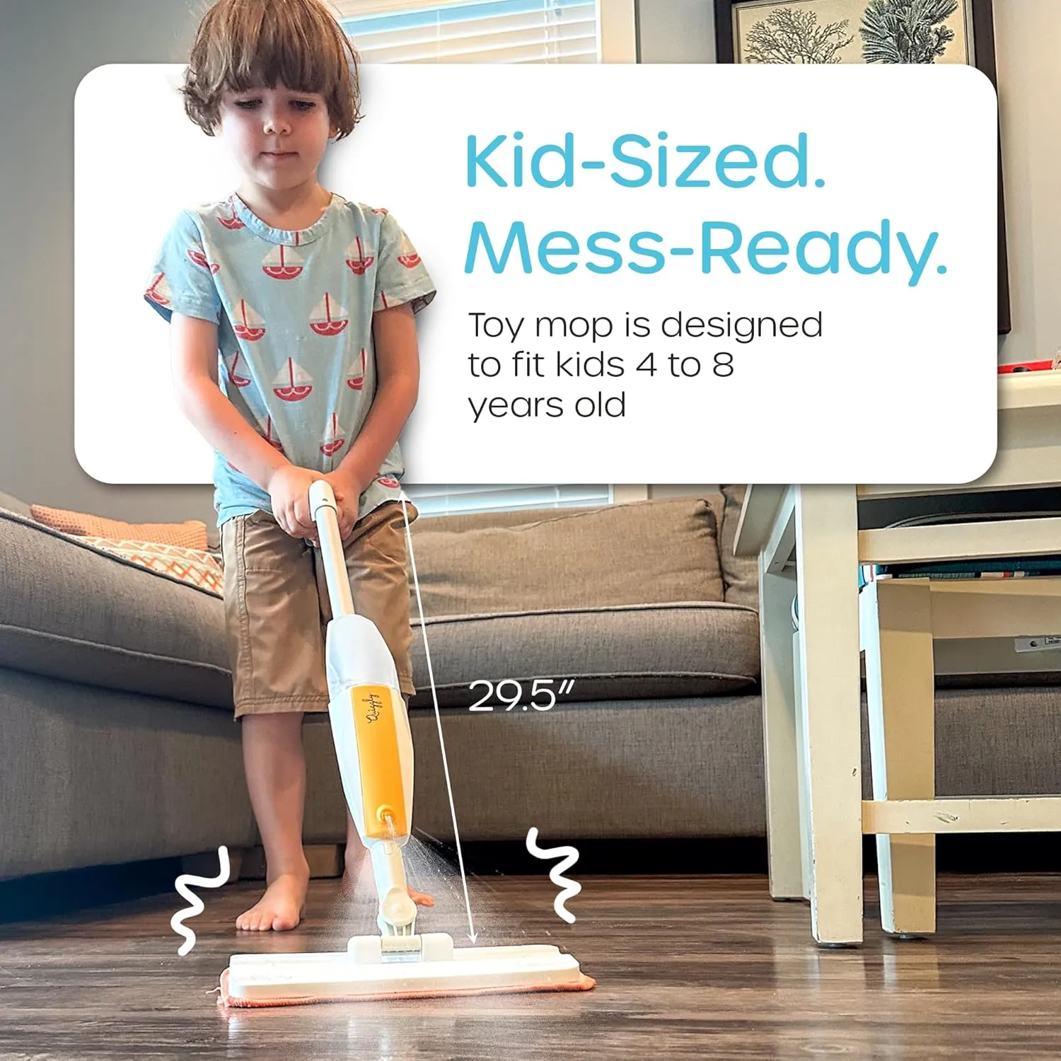 Quiggly Toy Spray Mop for Kids - Toddler Cleaning Set with Real Water Sprayer - Montessori Cleaning Set Mini Sweeper - Educational and Fun Kids Mop - Squeeze and Spray