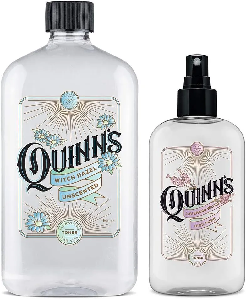Quinn's Alcohol Free Unscented Witch Hazel with Aloe Vera 16oz & Quinn’s Alcohol Free Lavender Water-Natural Pillow Spray and Facial Body Mist 8oz
