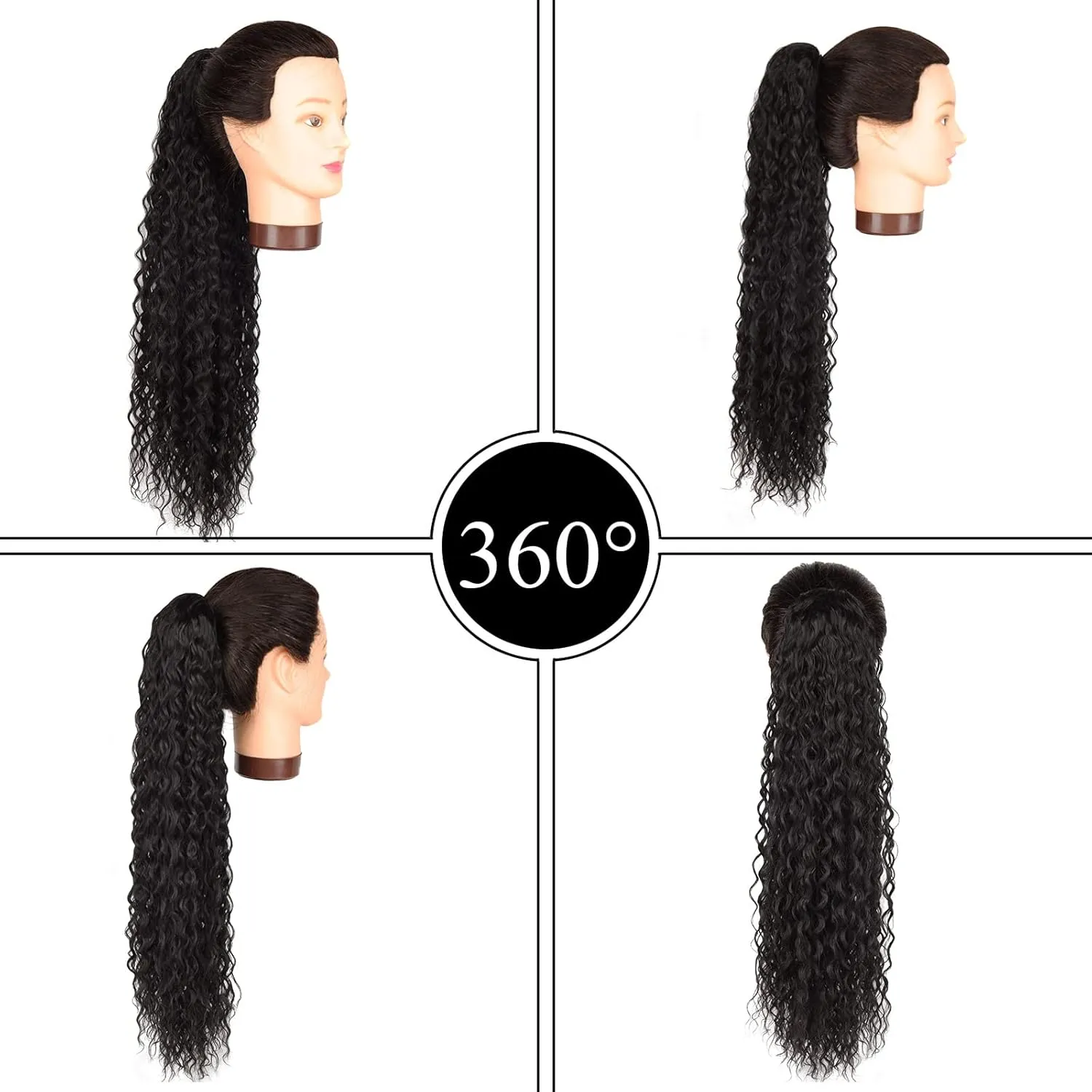"LACE PLUS 32 Inch Long Curly Ponytail Hair Extension - Synthetic Instant Clip Drawstring Ponytail - Heat Resistant - Dark Brown (#2), 6.70OZ