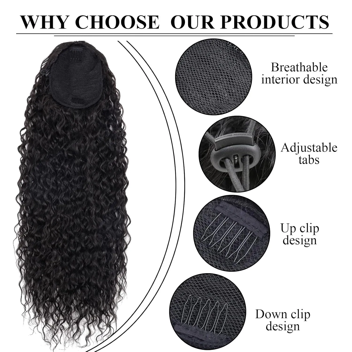 "LACE PLUS 32 Inch Long Curly Ponytail Hair Extension - Synthetic Instant Clip Drawstring Ponytail - Heat Resistant - Dark Brown (#2), 6.70OZ