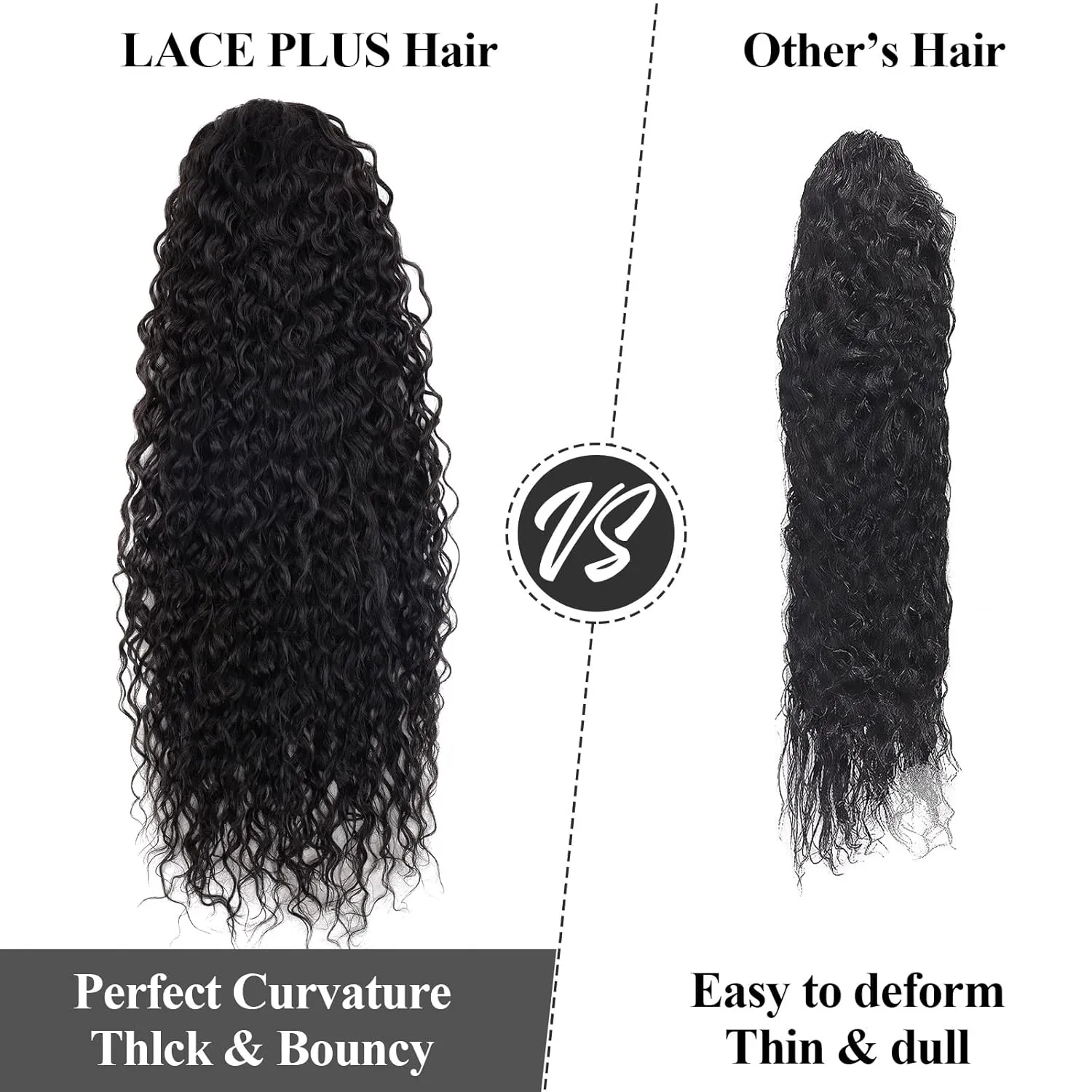 "LACE PLUS 32 Inch Long Curly Ponytail Hair Extension - Synthetic Instant Clip Drawstring Ponytail - Heat Resistant - Dark Brown (#2), 6.70OZ