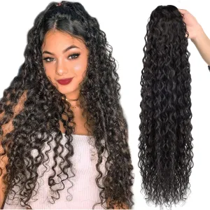 "LACE PLUS 32 Inch Long Curly Ponytail Hair Extension - Synthetic Instant Clip Drawstring Ponytail - Heat Resistant - Dark Brown (#2), 6.70OZ