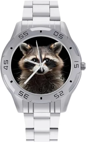Raccoon Portrait Simple Stainless Steel Band Business Watch Dress Wrist Unique Luxury Work Casual Waterproof Watches