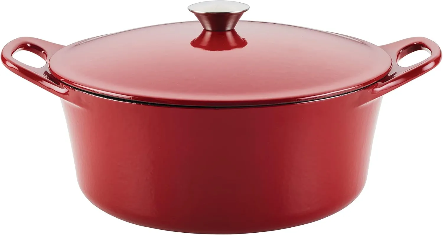 Rachael Ray Enameled Cast Iron Dutch Oven/Casserole Pot with Lid, 5 Quart, Red