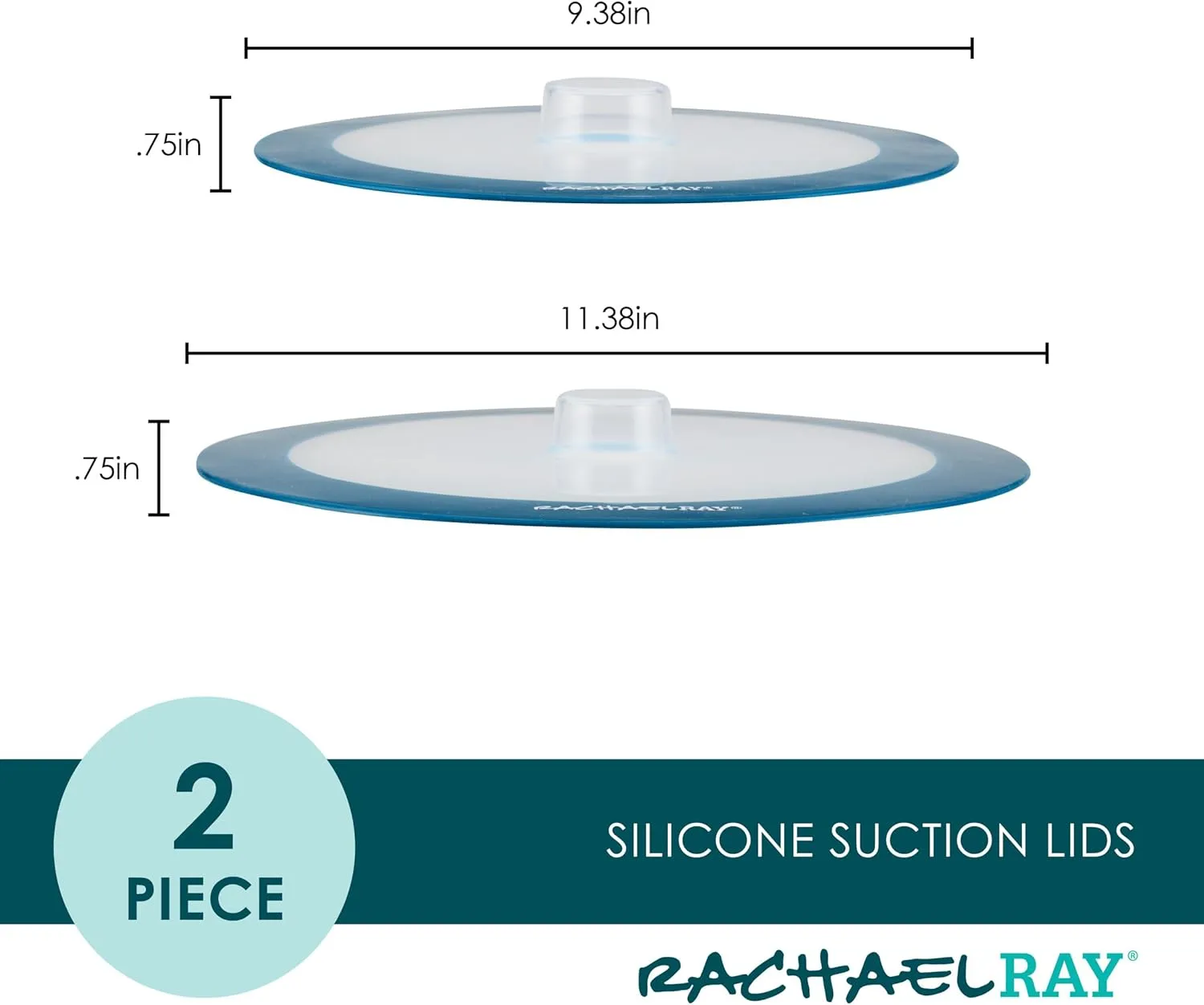 Rachael Ray Tools and Gadgets Silicone Suction Lid Set, 2 Piece - Teal