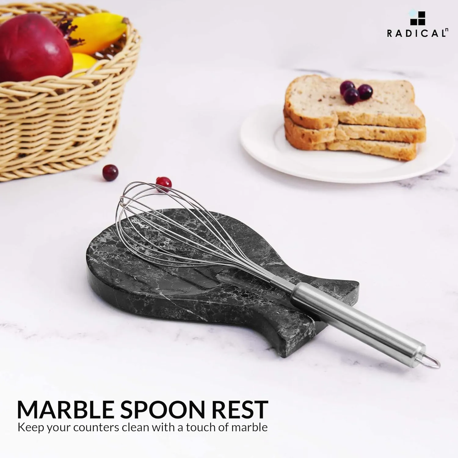 Radicaln Marble Spoon Rest 8" Inches Black Handmade Utensil Holder for Stove Top, Kitchen Decor and Accessories, Cooking Utensils Set Tray, Spoon Holder for Countertop