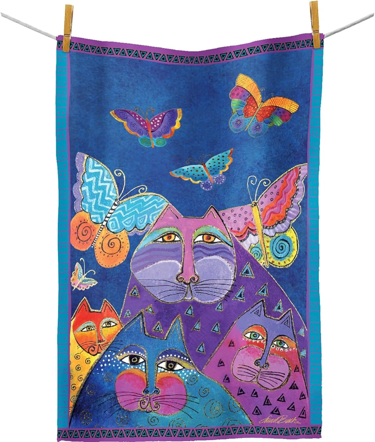 RainCaper Laurel Burch Flutterbyes Tea Towels Kitchen Towels, 18 x 28 Inches, 1 CT | 100% Cotton Super Soft and Absorbent Dish Towels