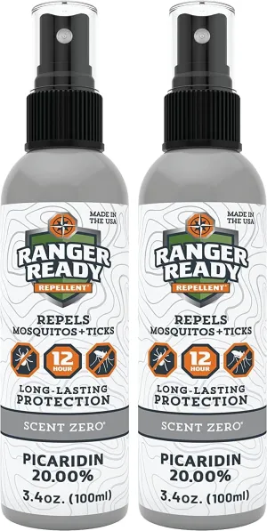 Ranger Ready Repellents Picaridin Insect Repellent Spray with Scent Zero - Mosquito Repellent and Tick Spray (3.4 oz., Pack of 2)