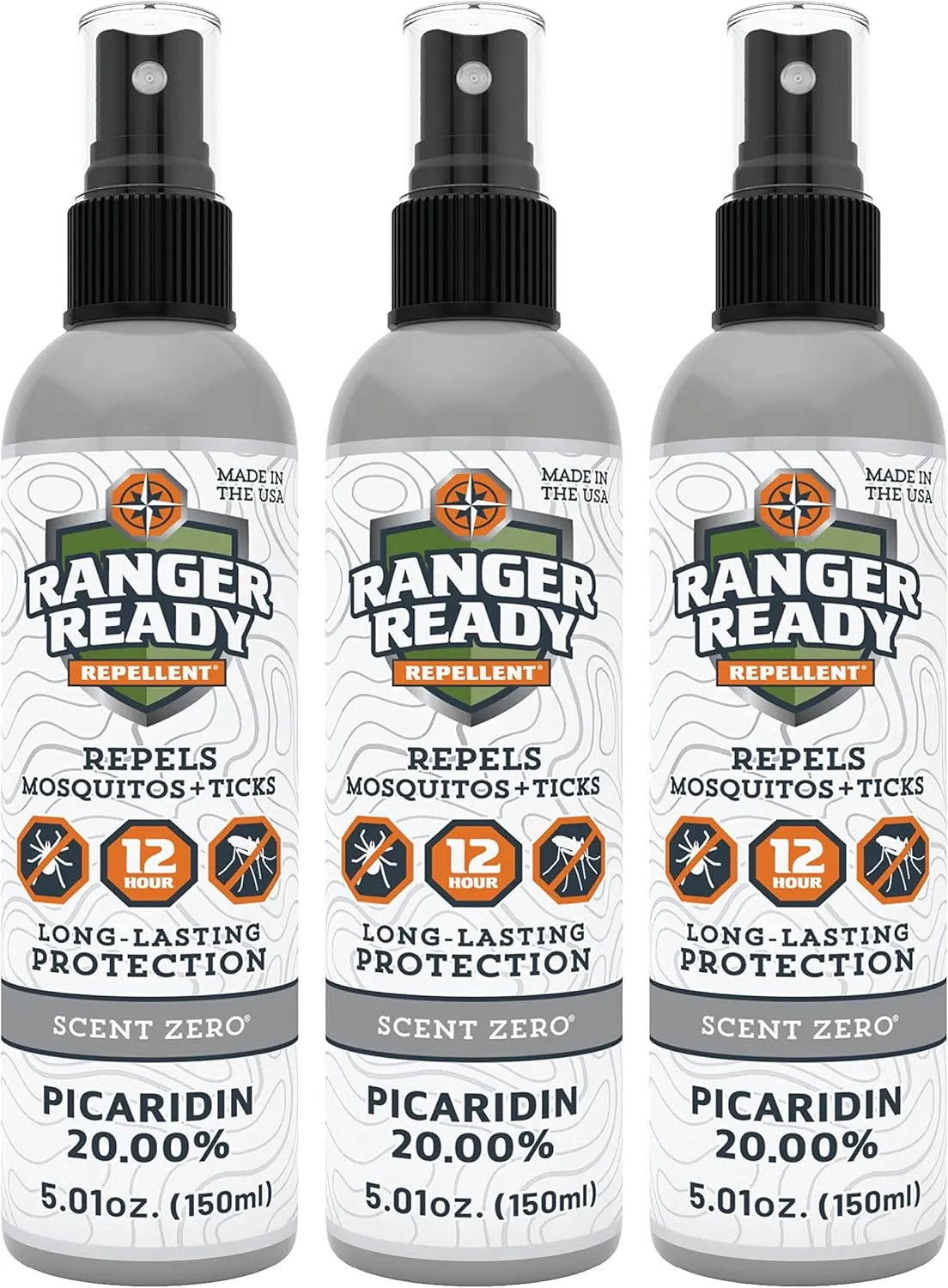Ranger Ready Repellents Picaridin Insect Repellent with Scent Zero - Mosquito Repellent & Tick Spray (5 Fl Oz, Pack of 3)