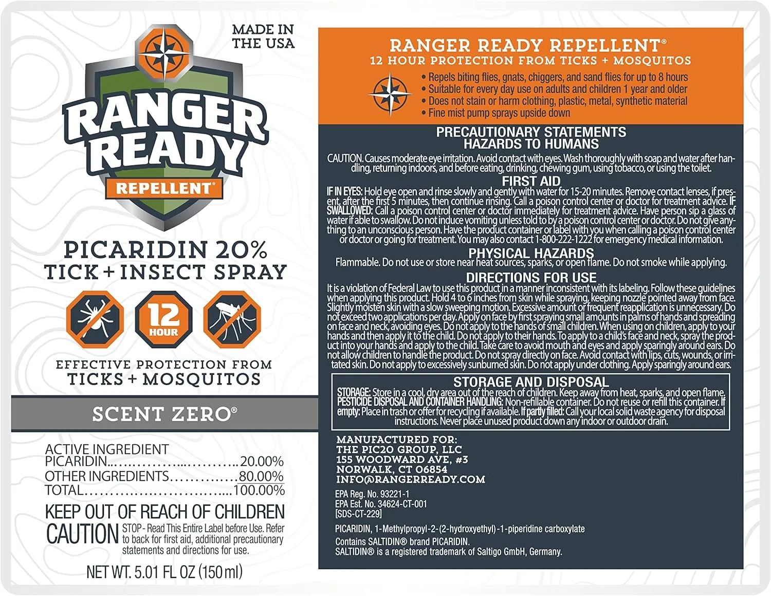 Ranger Ready Repellents Picaridin Insect Repellent with Scent Zero - Mosquito Repellent & Tick Spray (5 Fl Oz, Pack of 3)