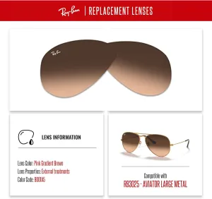 Ray-Ban Original AVIATOR LARGE METAL RB3025 58MM Pink Gradient Brown Replacement Lenses For Men For Women   BUNDLE with Designer iWear Eyewear Kit