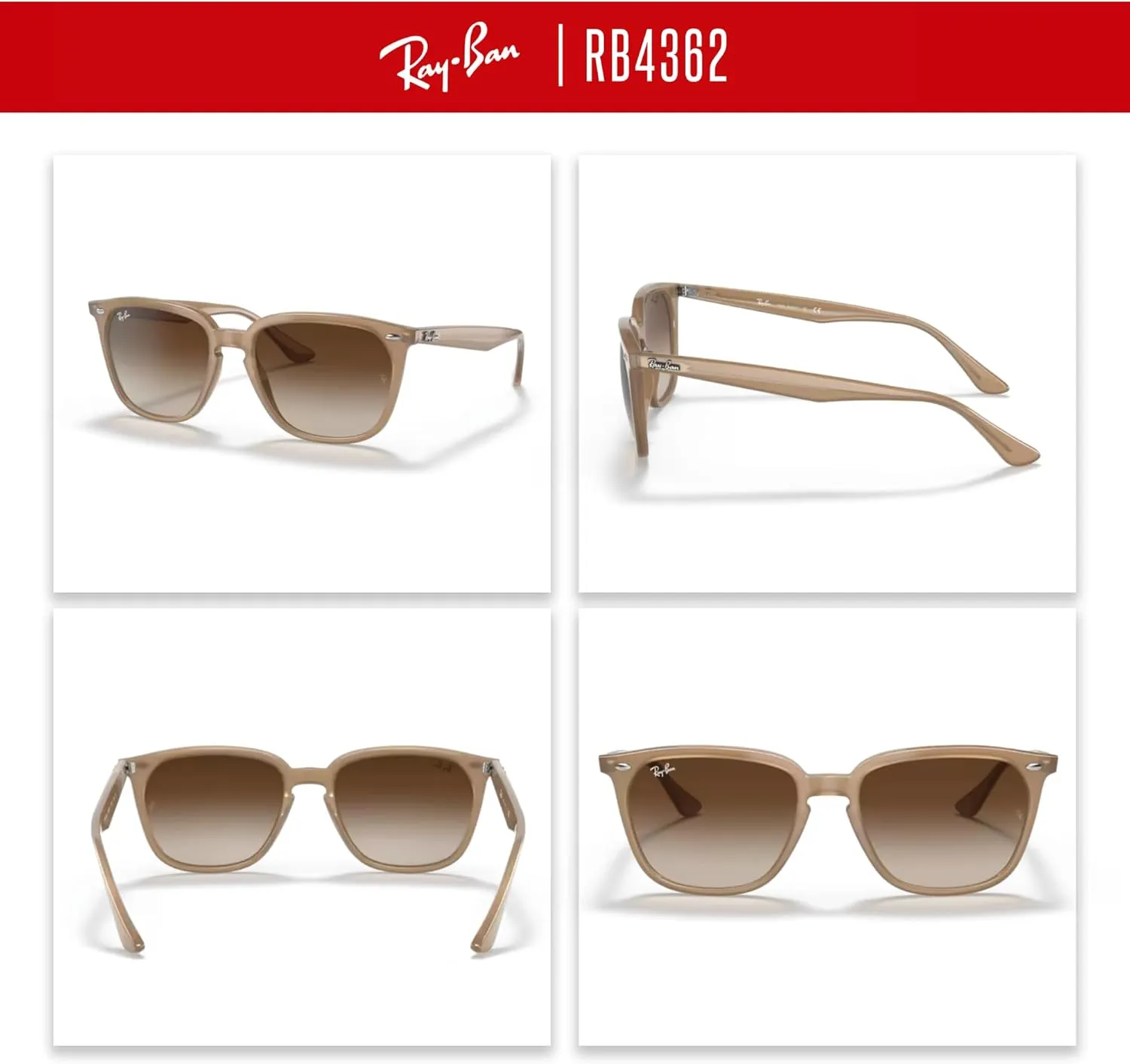 Ray-Ban RB4362 Square Sunglasses For Men For Women   BUNDLE With Designer iWear Complimentary Eyewear Kit