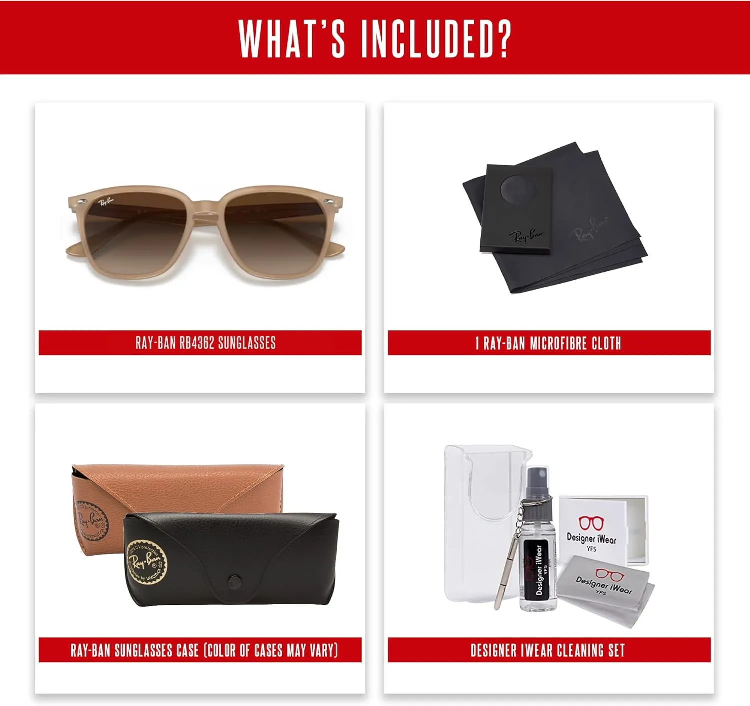 Ray-Ban RB4362 Square Sunglasses For Men For Women   BUNDLE With Designer iWear Complimentary Eyewear Kit