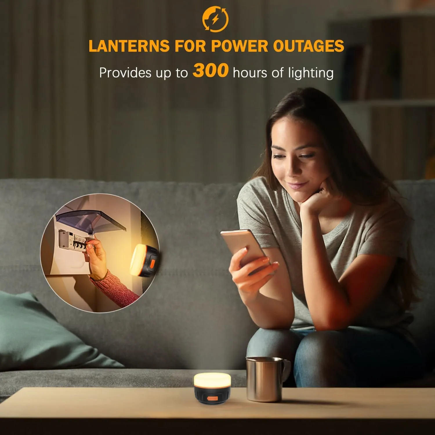 Rechargeable LED Camping Lantern 1000LM, 300H Runtime, 6400mAh, IPX5 Waterproof Tent Light for Camping, Hiking, Power Outages, Home, Emergency Use - Standard Edition,Orange