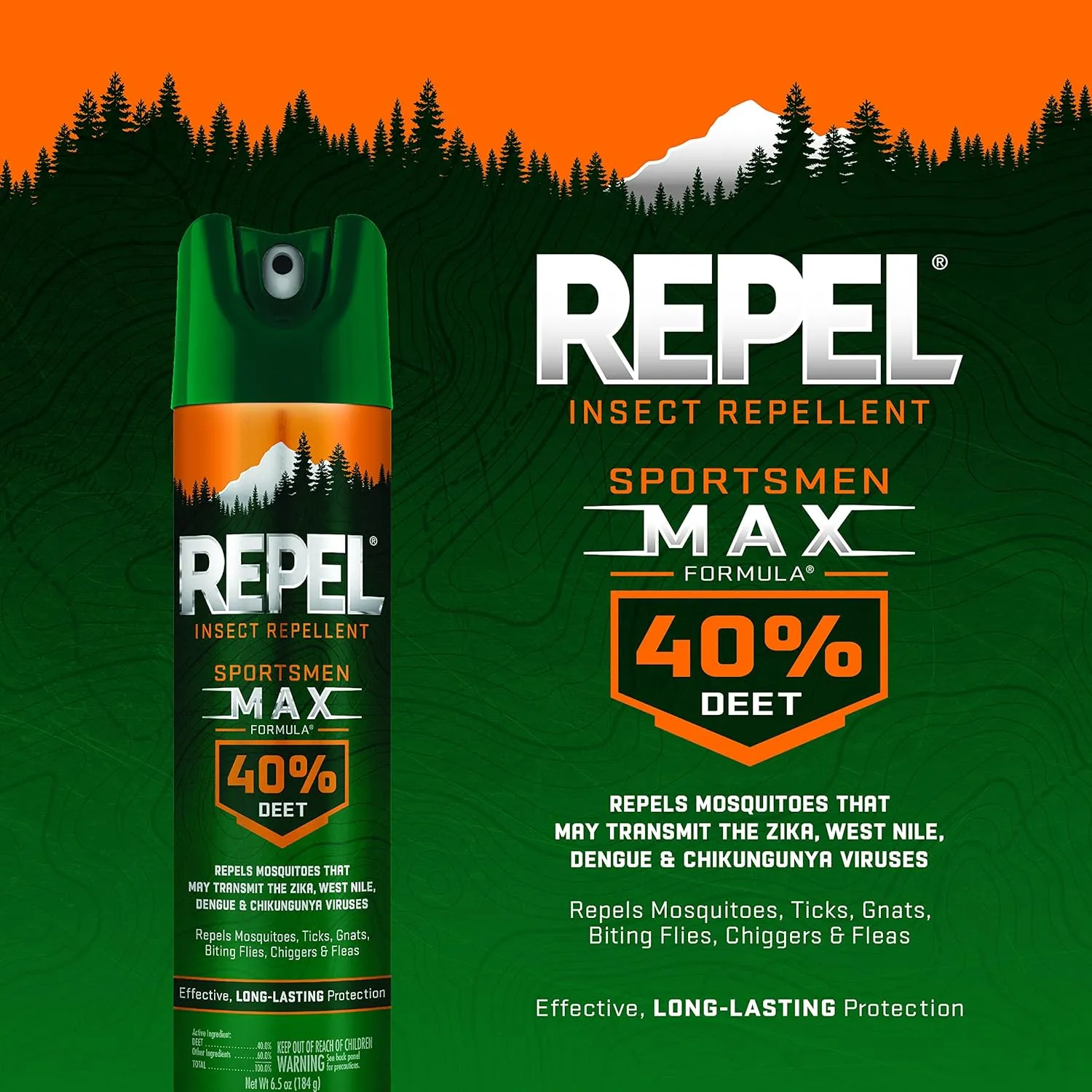 Repel Insect Repellent Sportsmen Max Formula 40% DEET 6.5 Ounces, Aerosol, 6 Pack