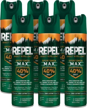 Repel Insect Repellent Sportsmen Max Formula 40% DEET 6.5 Ounces, Aerosol, 6 Pack