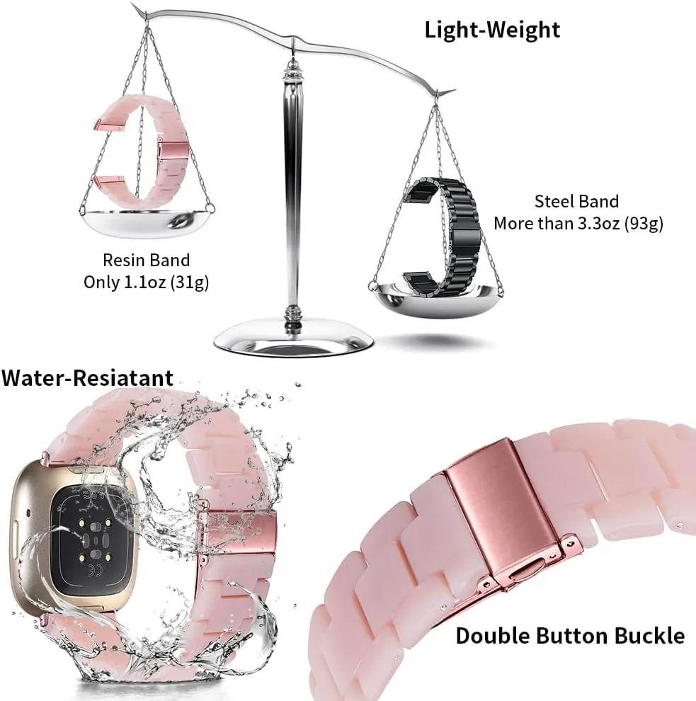 Resin Watch Band Compatible with Fitbit Versa 4/Sense 2/Versa 3/Fitbit Sense, Lightweight Adjustable Fashion Bracelet Wristband Replacement for Women Men with Stainless Metal Buckle