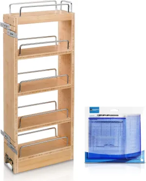Rev-A-Shelf Pull Out Cabinet Organizer 448-WC-8C, 8-Inch Wood Base Kitchen Multi-Use Cabinet with 3 Adjustable Shelves for Storage and Organizing, Wholesalehome Installation Kit Included
