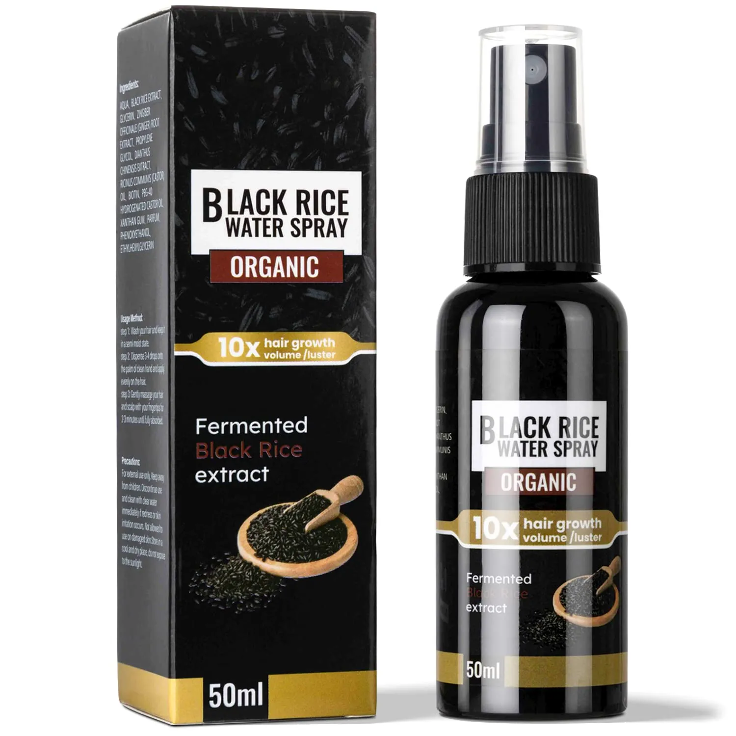 Rice Water for Hair Growth -Black Rice Water Hair Growth Spray for Thinning Hair and Hair Loss, All Natural Vegan Leave in Conditioner Spray Hair Care Products for Women & Men (1.7Fl.Oz)