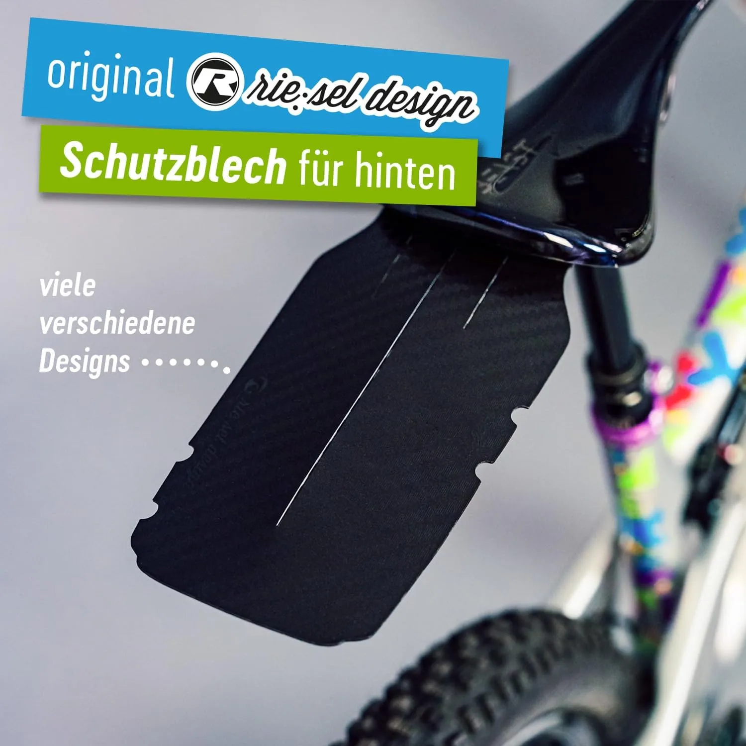 Riesel Design - Large Rear Saddle Mudguard - Stickerbomb Eyecatcher - for Road, Fixie, MTB, Cyclocross and Gravel Bikes - Easy Installation, No Tools Required - rit:ze L