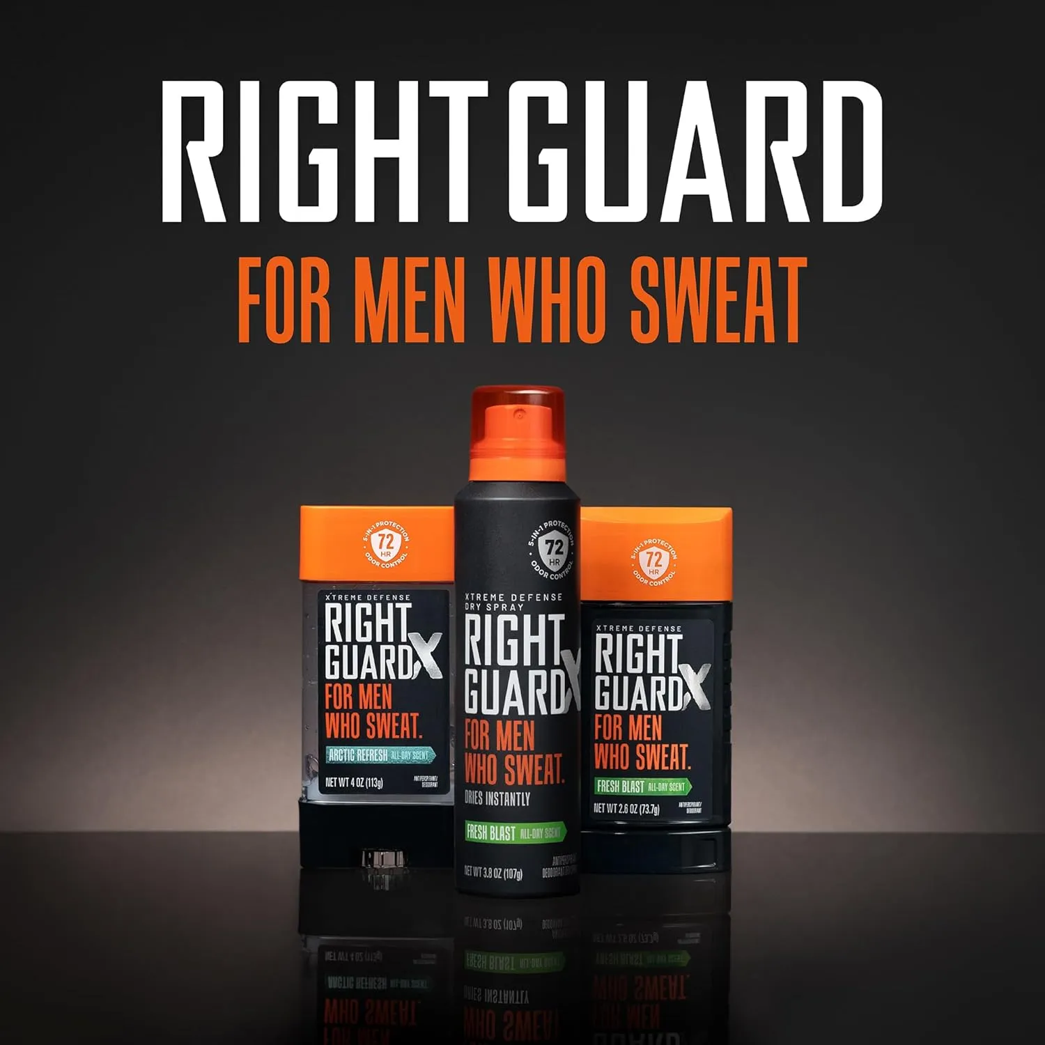 Right Guard Xtreme Defense Antiperspirant & Deodorant Spray, 5-in-1 Protection Dry Spray Deodorant For Men, Blocks Sweat 2X Longer, 72-Hour Odor Control, Fragrance Free, 3.8 oz. (3 count)