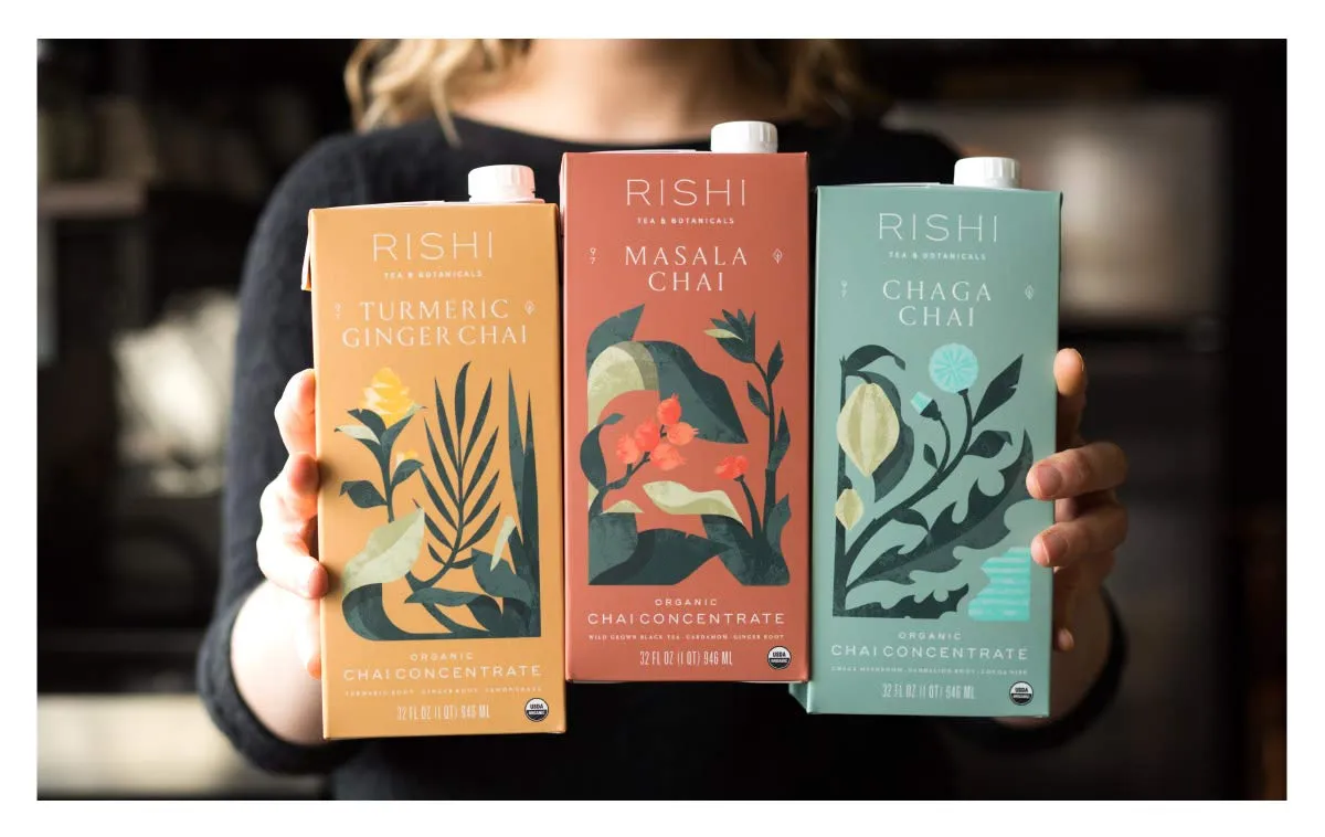 Rishi Tea Turmeric Ginger Chai Latte - Organic Herbal Tea Concentrate with Ayurvedic Ginger, Easy-to-Serve Hot or Iced Caffeine Free Chai Mix - 32 oz Carton, 8 Servings (Pack of 3)