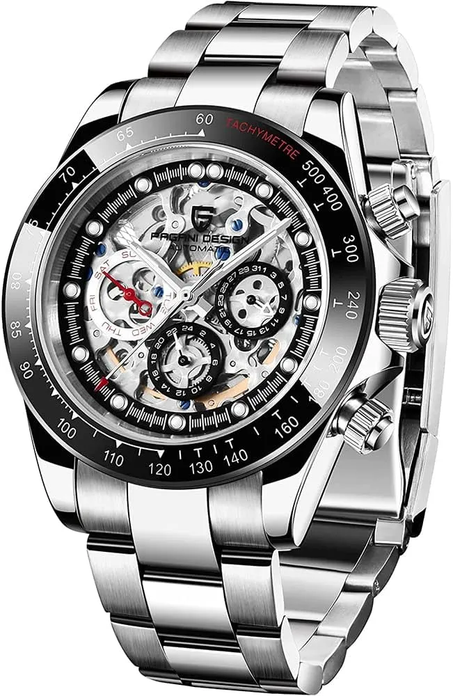 RollsTimi Pagani Design Men's Automatic Watches Diamond Rainbow Automatic Mechanical Waterproof Stainless Steel Chronograph Skeleton Men 40mm